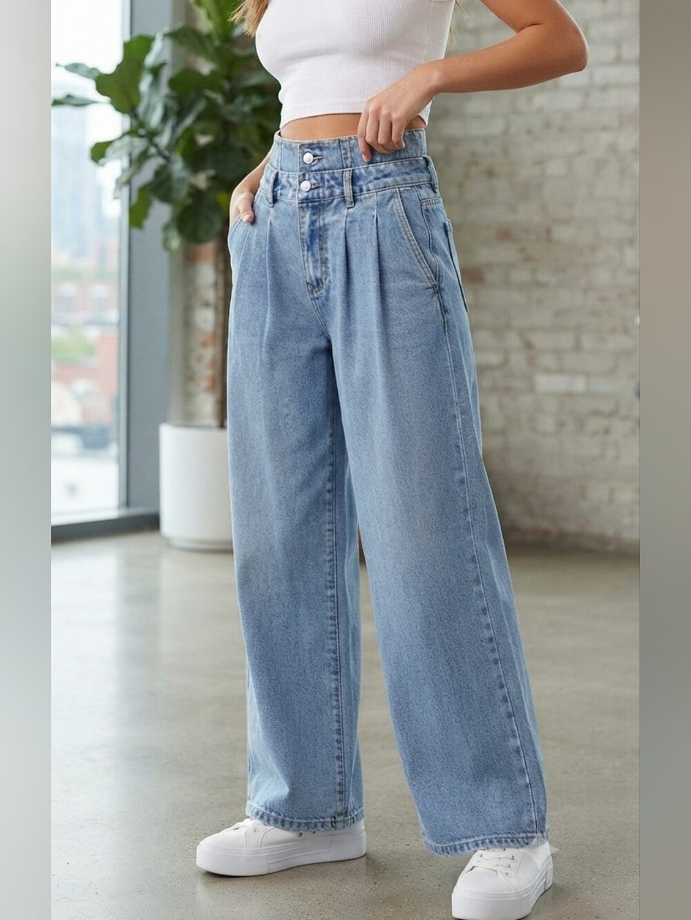 Cider Light Blue High-Rise Wide Leg Jeans S New
